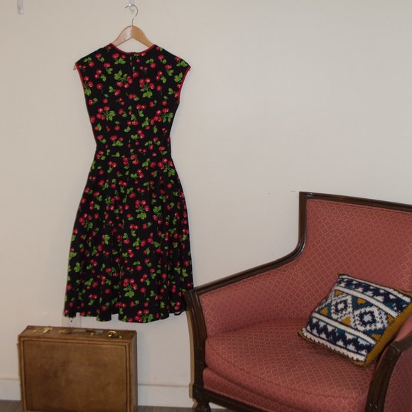 Vintage Inspired Black Red Cherries Swing Dress - Picture 5 of 9